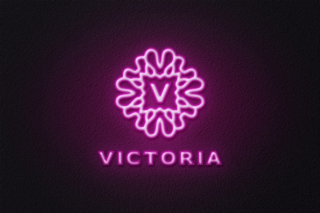 PSD close up on neon light logo mockup