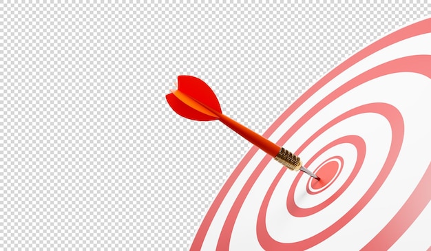 Close up of a bull's eye with a red dart, hit the target circles 3d illustration