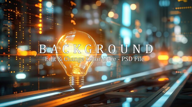 Close up of light bulb in future technology Idea and analytics concept 3D Rendering