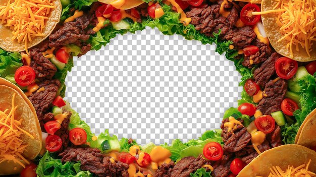 Close up of tacos arranged in a circular pattern with a transparent center background