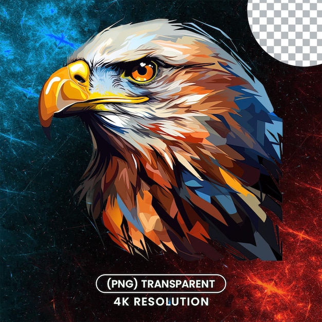 PSD Крупным планом голова орла в красных и синих оттенках на прозрачном фоне