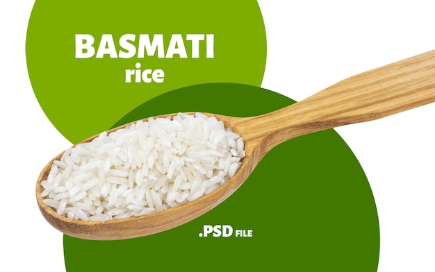 고립 된 나무로되는 숟가락에 Basmati 쌀 가루에 가까이