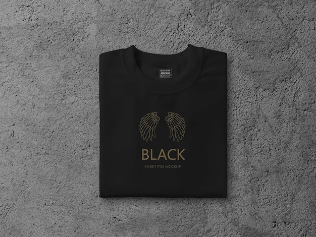 PSD Крупным планом на макете черной сложенной футболки