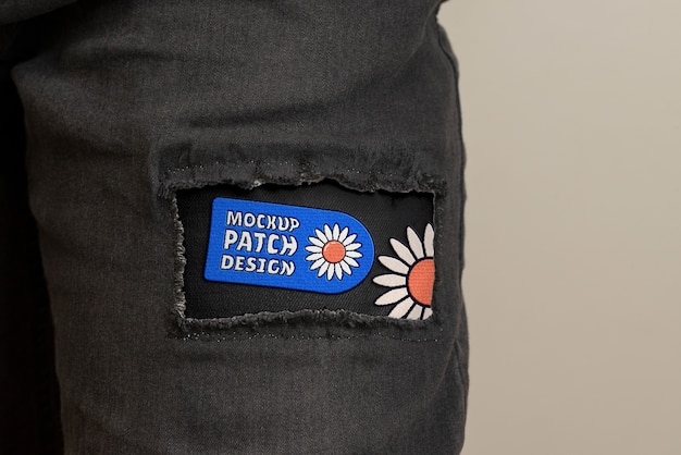 PSD Близкий взгляд на макет джинсовых патчей