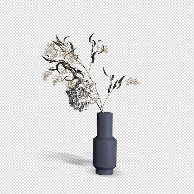 냄비 내부 3d 모형에서 꽃을 닫습니다