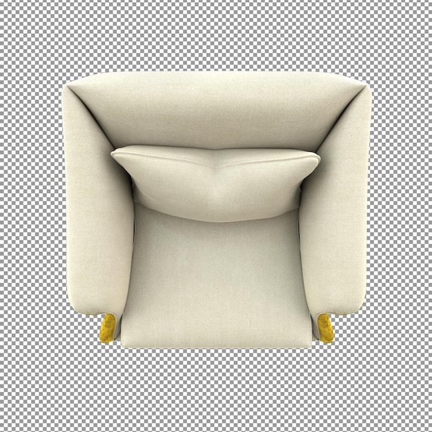 Крупным планом на золотой диван, визуализация изолированной белой ткани, вид сверху