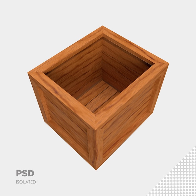 木製の箱にクローズアップ3d分離プレミアムpsd