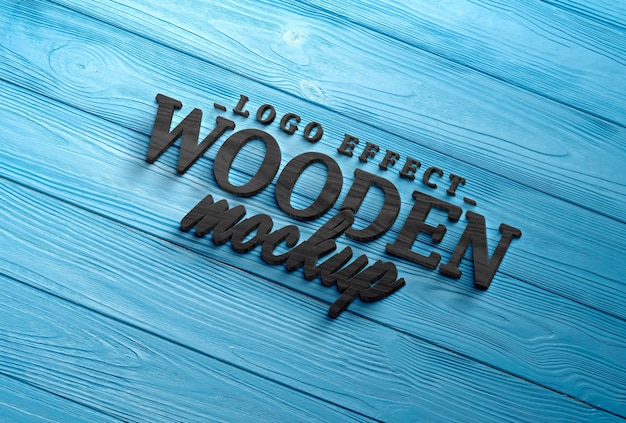 PSD Крупным планом на макете деревянного логотипа