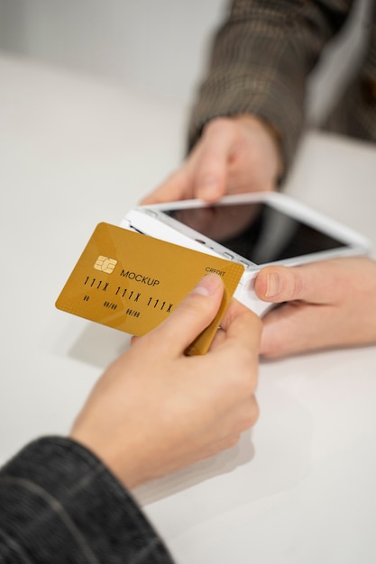 Close up on online contactless payment mockup