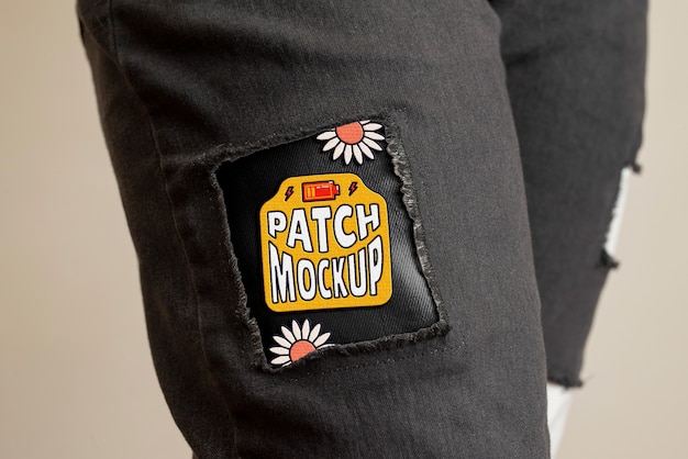 PSD close-up op denim patches mockup