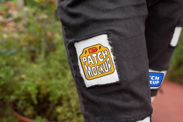 Close-up op denim patches mockup