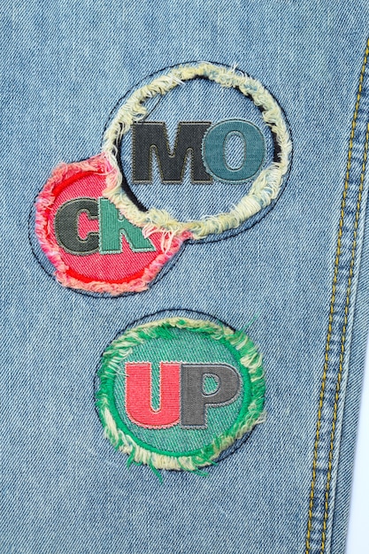 PSD close-up op denim patches mockup