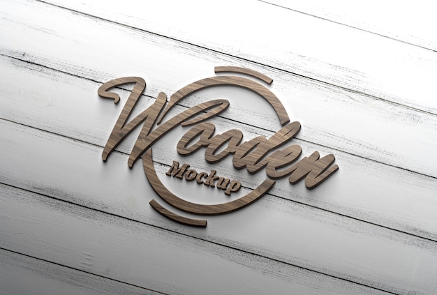 PSD close-up op houten logotype mockup