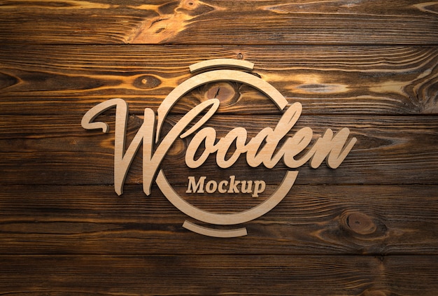 Close-up op houten logotype mockup