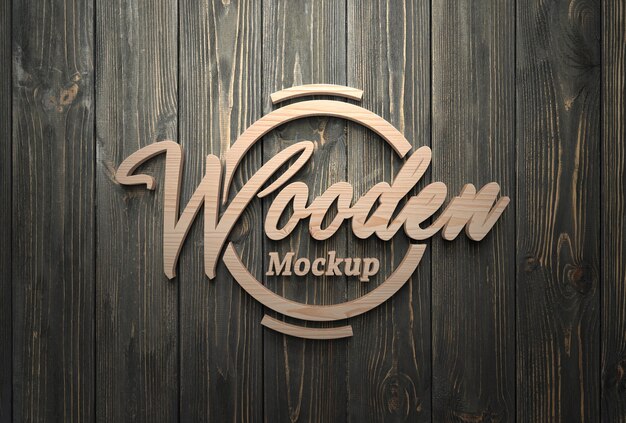 Close-up op houten logotype mockup