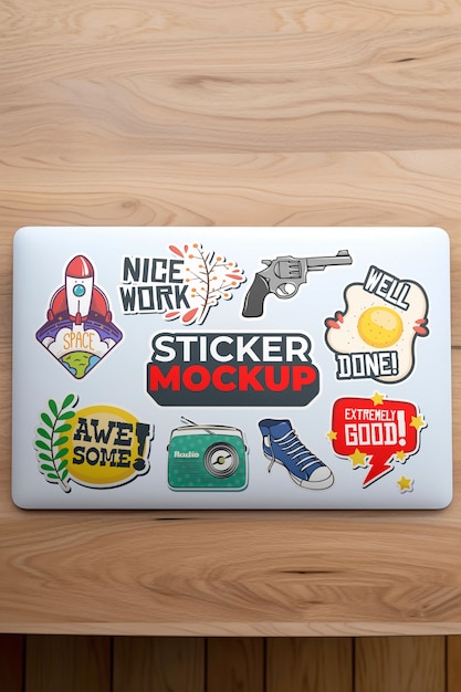 PSD close-up op laptop sticker mock-up