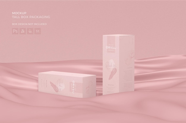 PSD close-up op tall box packaging mockup design