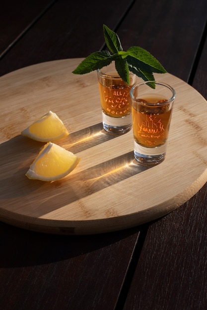 Close-up op tequila borrelglas mockup