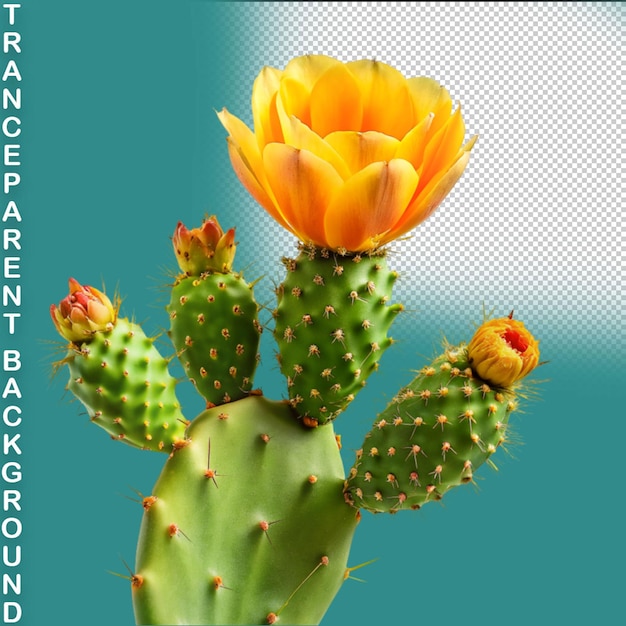 PSD close-up opname van een mooie cactus met gele bloemen op een doorzichtige achtergrond