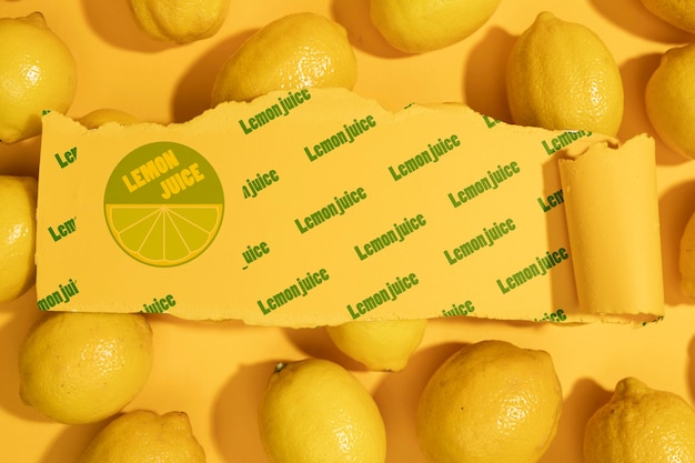 Close-up organic lemons with mock-up