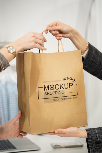 Close up on paper bag mockup