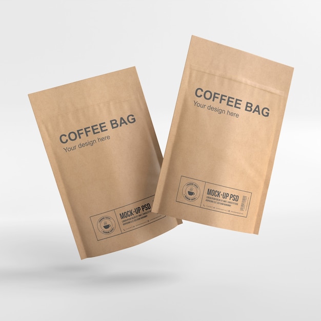 PSD close up paper coffee bag mockup