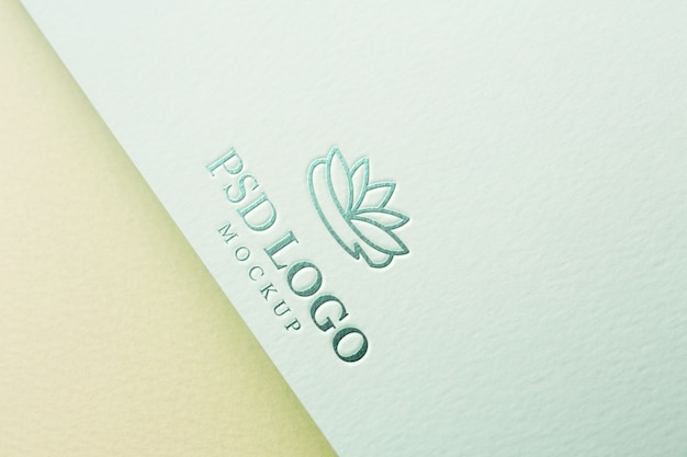 PSD close-up of paper pressed logo mock-up