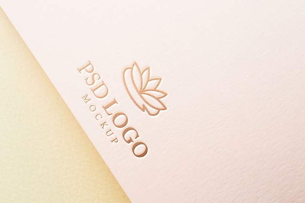 Close-up of paper pressed logo mock-up