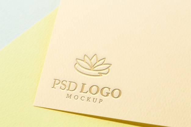 PSD close-up of paper pressed logo mock-up
