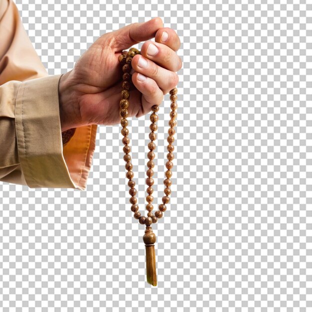 PSD a close up of a person hands holding prayer bead