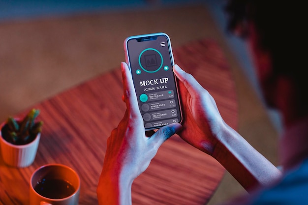 close up on person with phone mockup
