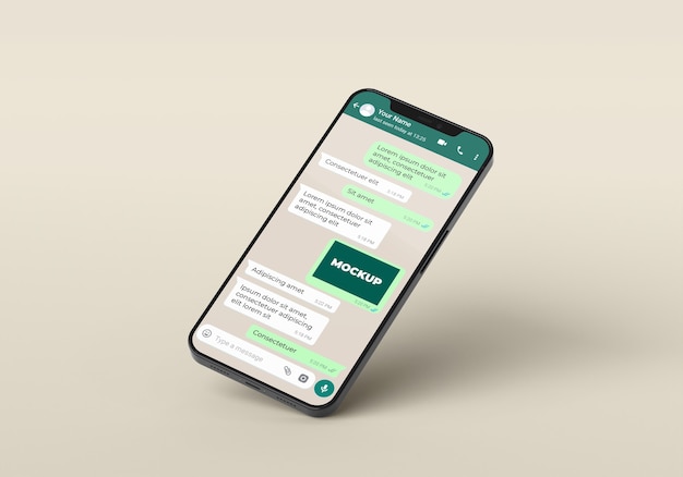 PSD close up on phone mockup chat