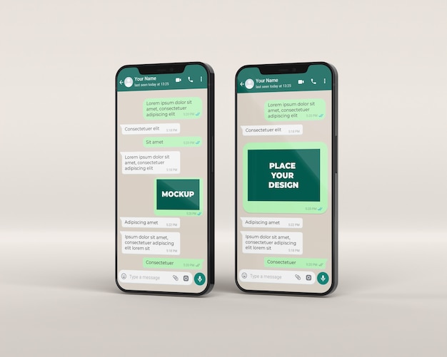 PSD primo piano sulla chat di mockup del telefono