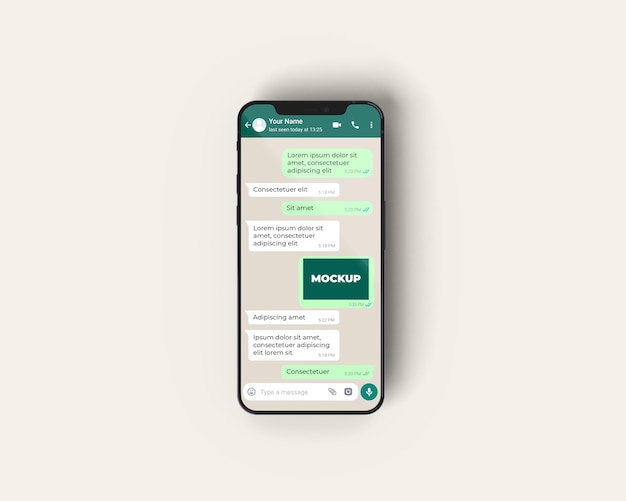 PSD primo piano sulla chat di mockup del telefono