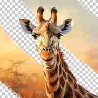 PSD Близкое фото высокого африканского жирафа с длинной шеей на прозрачном фоне