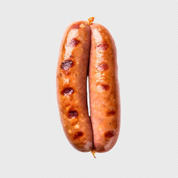 Close up photo of smoked sausage without background