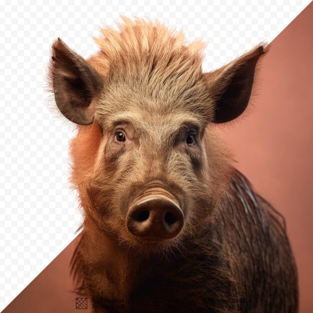 PSD close up photograph of a solitary wild boar against a transparent background