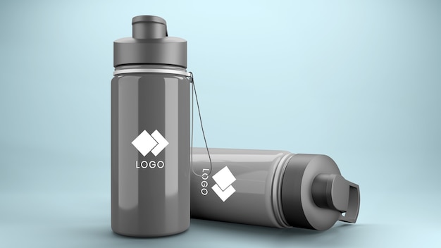 Close up on plastic corporative bottles mockup