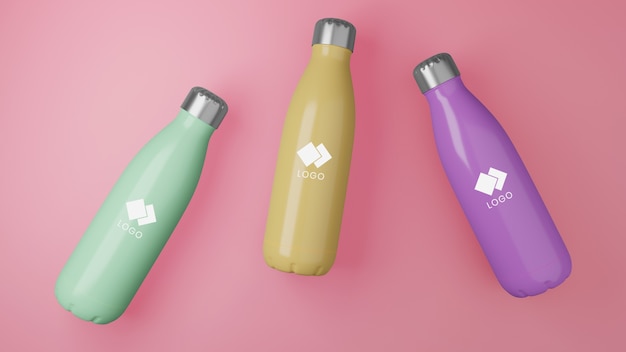 PSD close up on plastic corporative bottles mockup