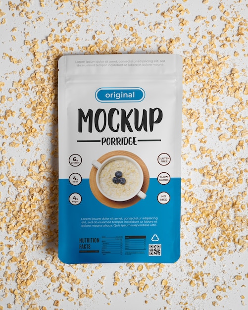 PSD close up on  porridge packaging mockup