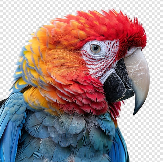 PSD Близкий портрет попугая, изолированного на прозрачном фоне