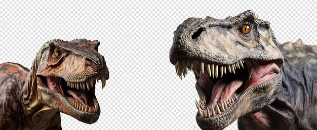 PSD close-up portret van t rex dinosaurus met brullende uitdrukking geïsoleerd op transparante achtergrond