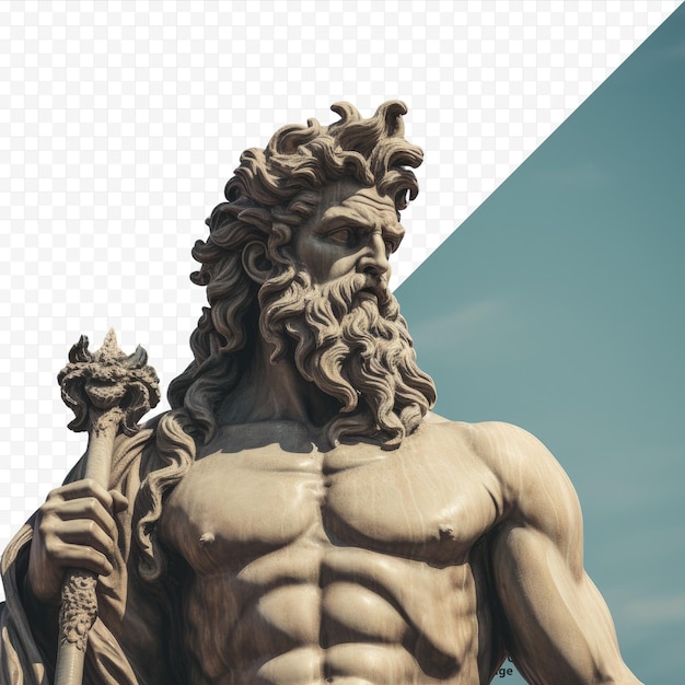 Close up of poseidon statue on transparent background