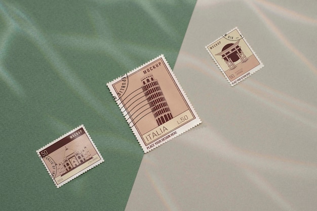 PSD close up on postage stamp mockup