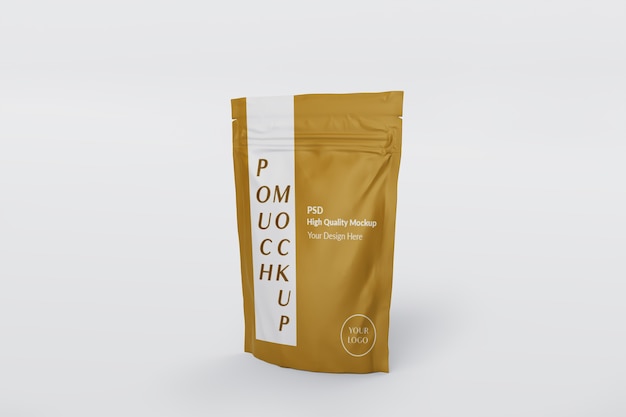 PSD close up on pouch packaging mockup isolated