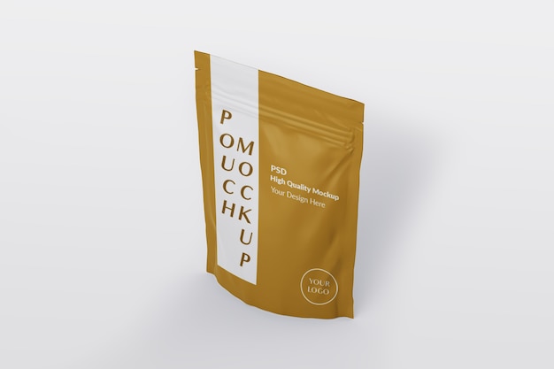 PSD close up on pouch packaging mockup isolated