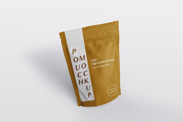 PSD close up on pouch packaging mockup isolated