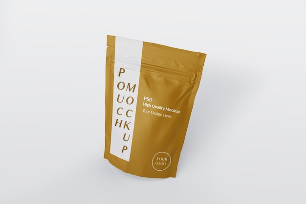 Close up on pouch packaging mockup isolated