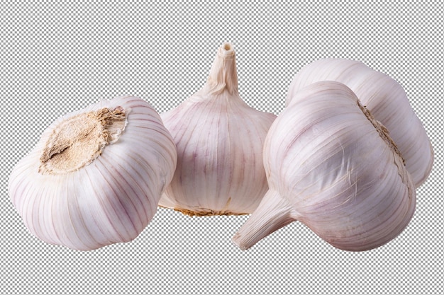 PSD close up raw garlic isolated on a transparent background