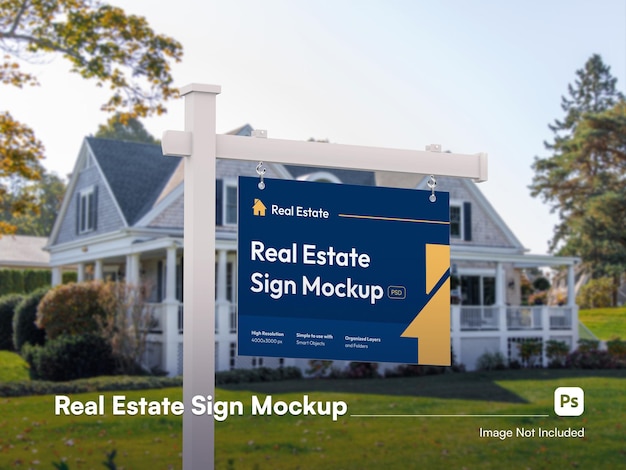 Close up real estate hanging sign 3d isolated mockup front view